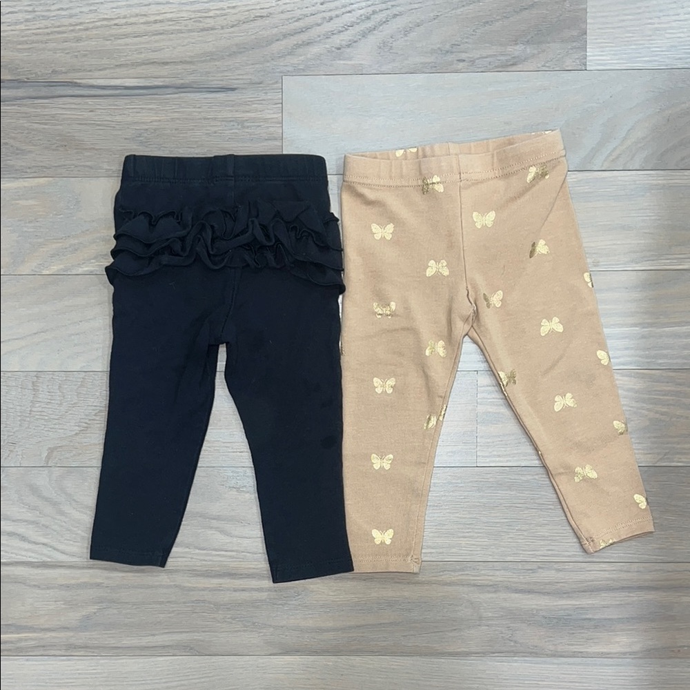 Baby Girl Ruffle and Butterfly Leggings Set - Black and Tan